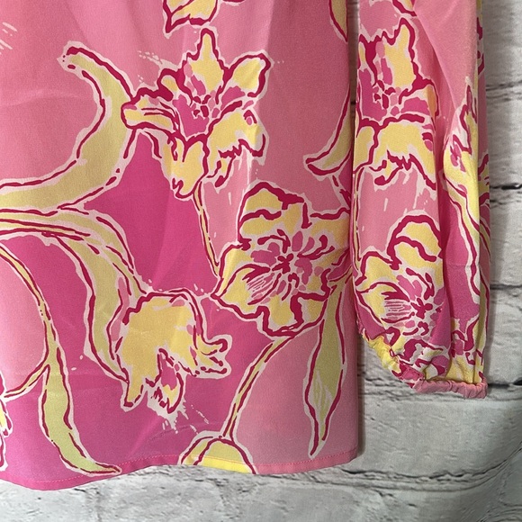 Lilly Pulitzer Pink & Yellow Long Sleeve Silk Top Size Small Excellent Condition - Picture 15 of 15